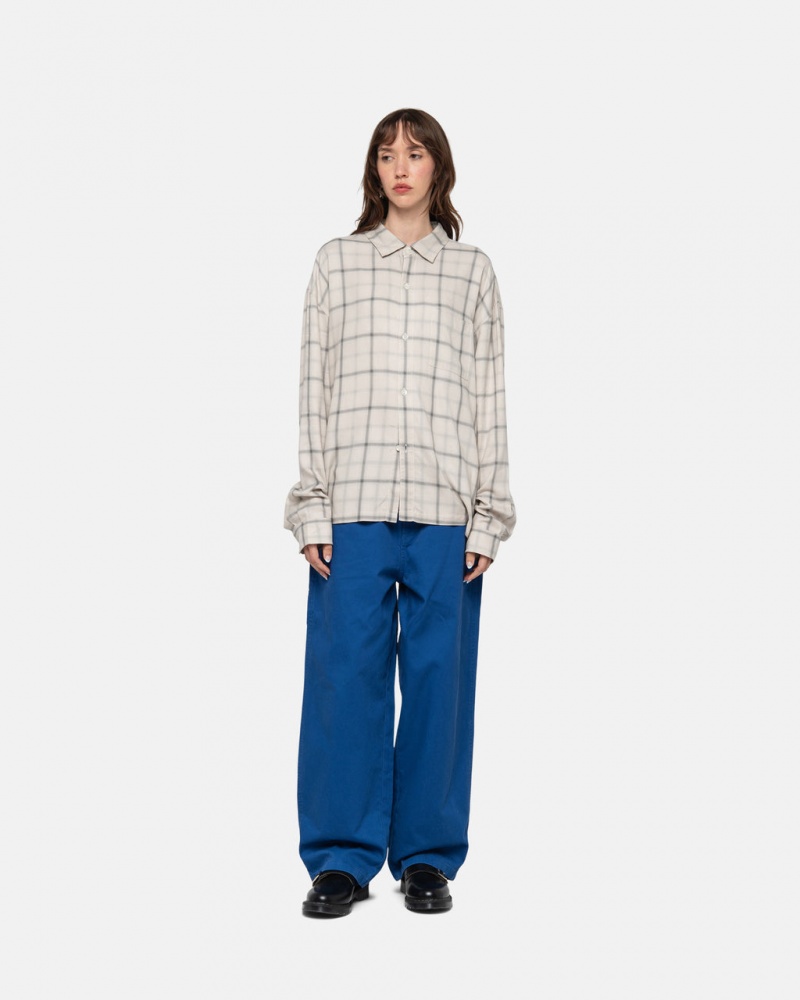 Stussy Shadow Plaid Rayon Shirt - Unisex Tops Beige | PNLER28961