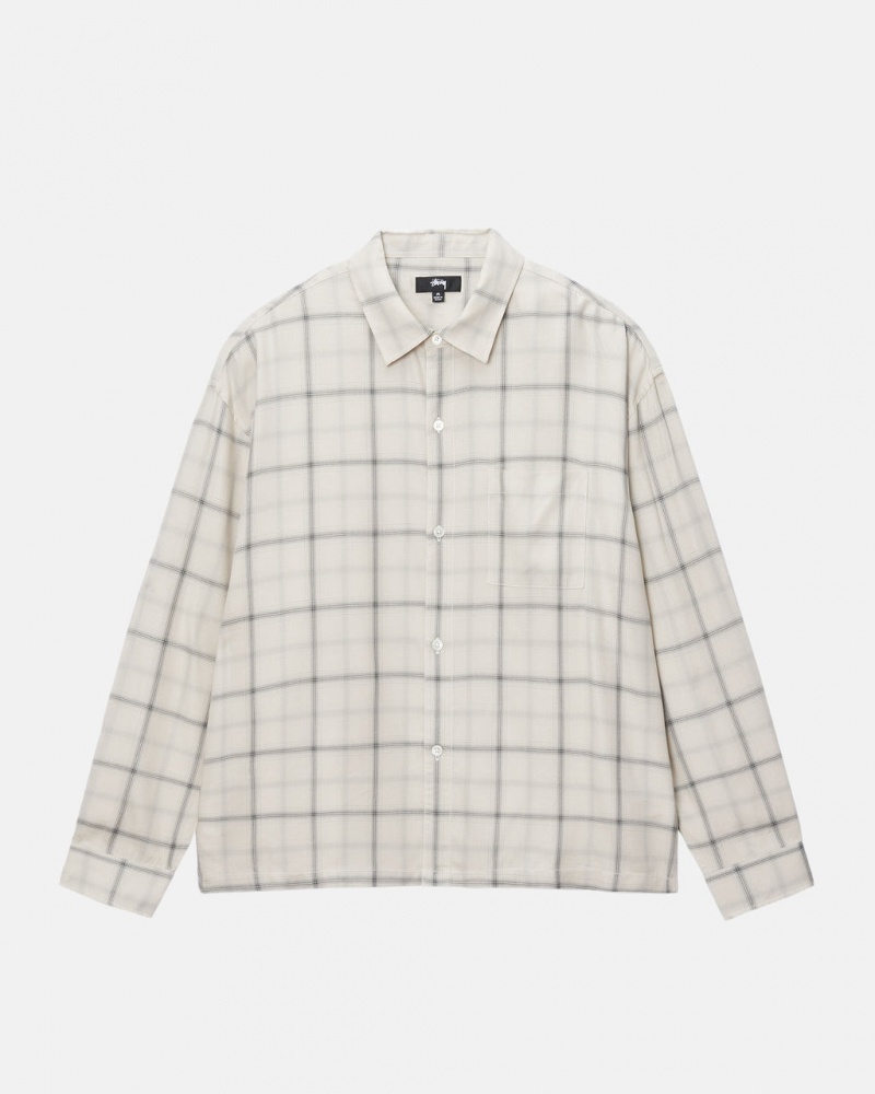 Stussy Shadow Plaid Rayon Shirt - Unisex Tops Beige | PNLER28961