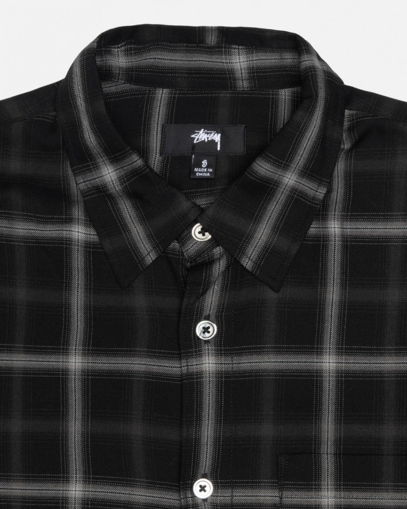 Stussy Shadow Plaid Rayon Shirt - Unisex Tops Zwart | LNLSX26896