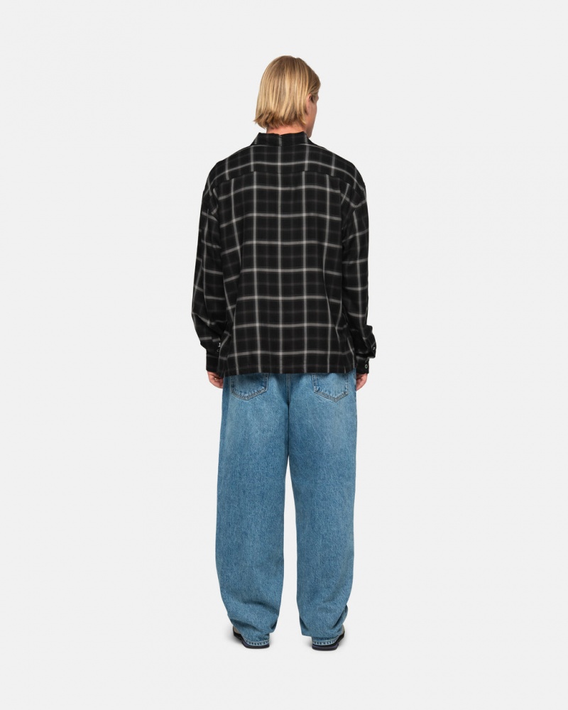 Stussy Shadow Plaid Rayon Shirt - Unisex Tops Zwart | LNLSX26896