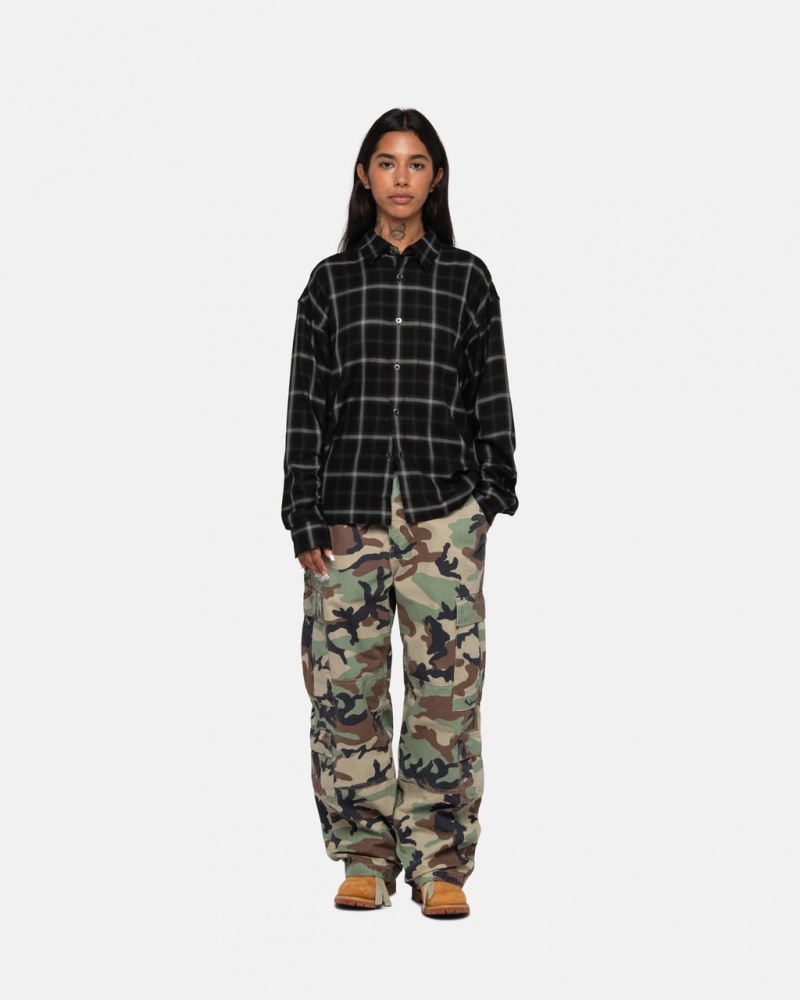 Stussy Shadow Plaid Rayon Shirt - Unisex Tops Zwart | LNLSX26896