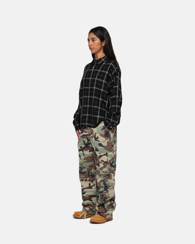 Stussy Shadow Plaid Rayon Shirt - Unisex Tops Zwart | LNLSX26896