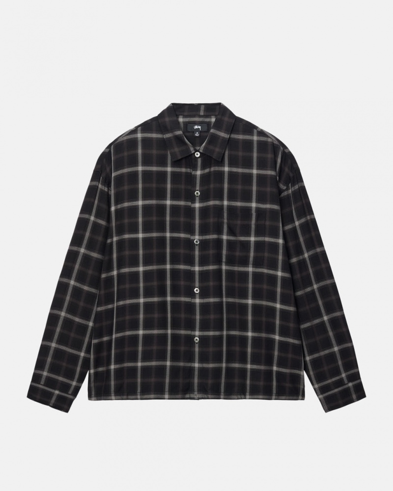 Stussy Shadow Plaid Rayon Shirt - Unisex Tops Zwart | LNLSX26896