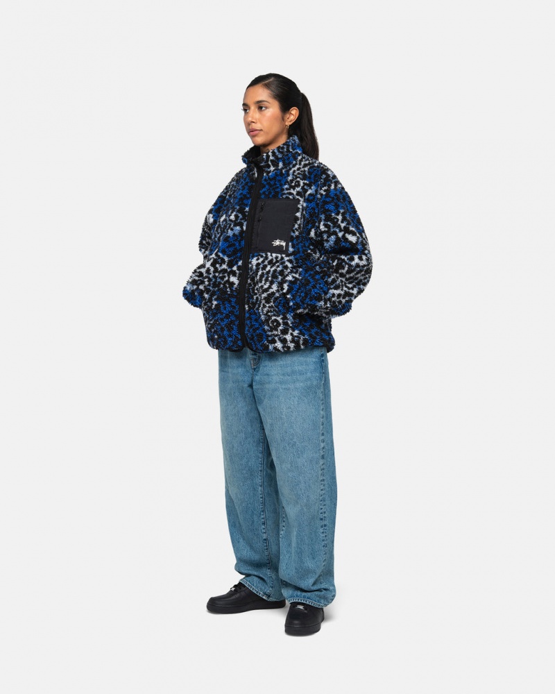 Stussy Sherpa Reversible Jacket - Unisex Jackets Blauw Leopard | GNLEC96861