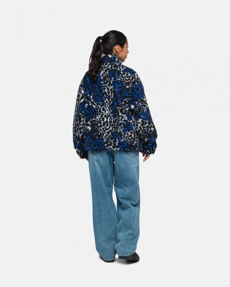 Stussy Sherpa Reversible Jacket - Unisex Jackets Blauw Leopard | GNLEC96861