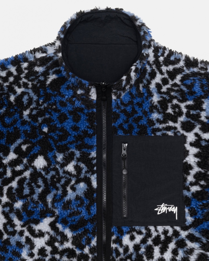 Stussy Sherpa Reversible Jacket - Unisex Jackets Blauw Leopard | GNLEC96861