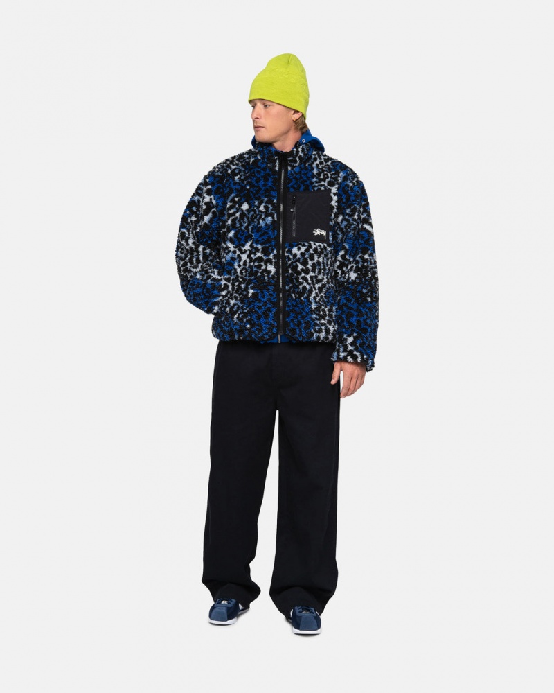 Stussy Sherpa Reversible Jacket - Unisex Jackets Blauw Leopard | GNLEC96861