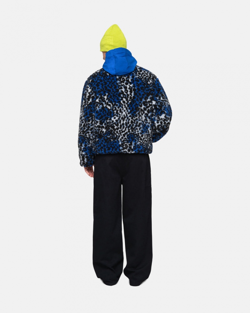 Stussy Sherpa Reversible Jacket - Unisex Jackets Blauw Leopard | GNLEC96861