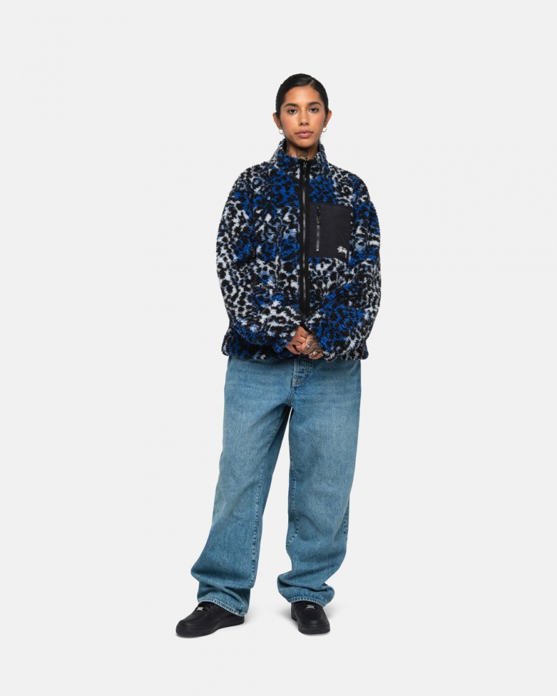 Stussy Sherpa Reversible Jacket - Unisex Jackets Blauw Leopard | GNLEC96861