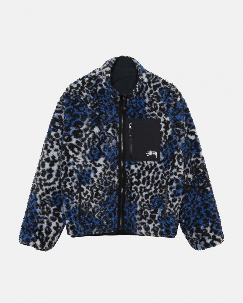 Stussy Sherpa Reversible Jacket - Unisex Jackets Blauw Leopard | GNLEC96861