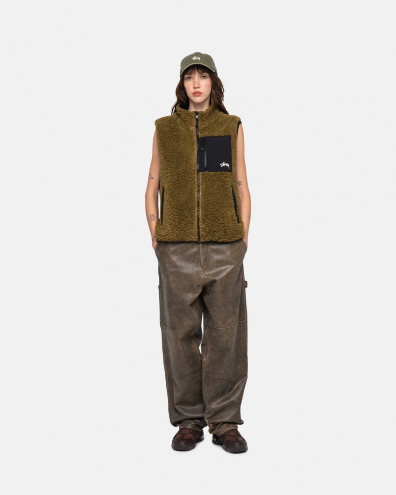 Stussy Sherpa Reversible Vest - Unisex Jackets Olijfgroen | DNLKV59169