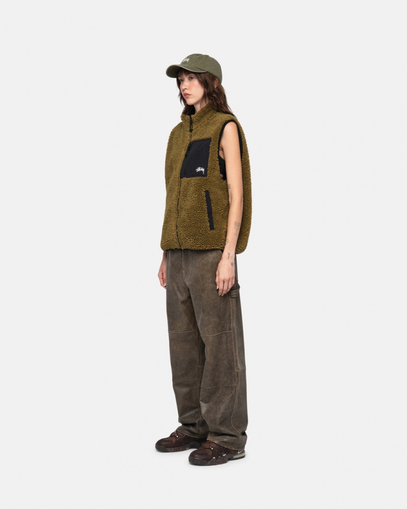 Stussy Sherpa Reversible Vest - Unisex Jackets Olijfgroen | DNLKV59169