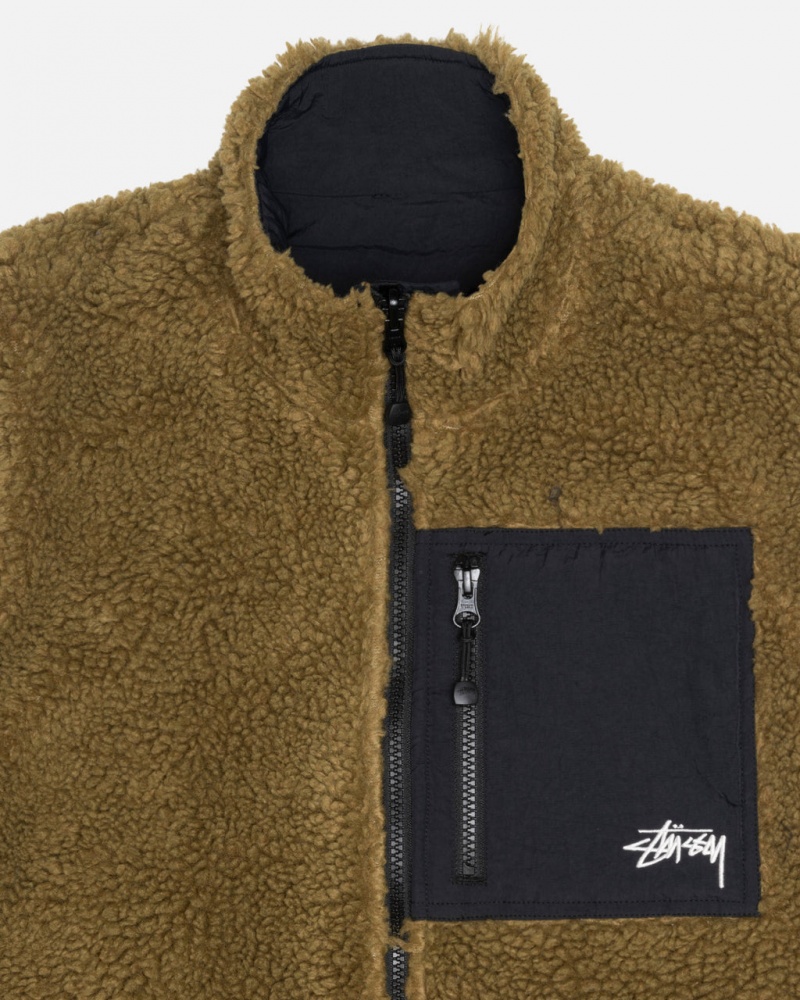 Stussy Sherpa Reversible Vest - Unisex Jackets Olijfgroen | DNLKV59169