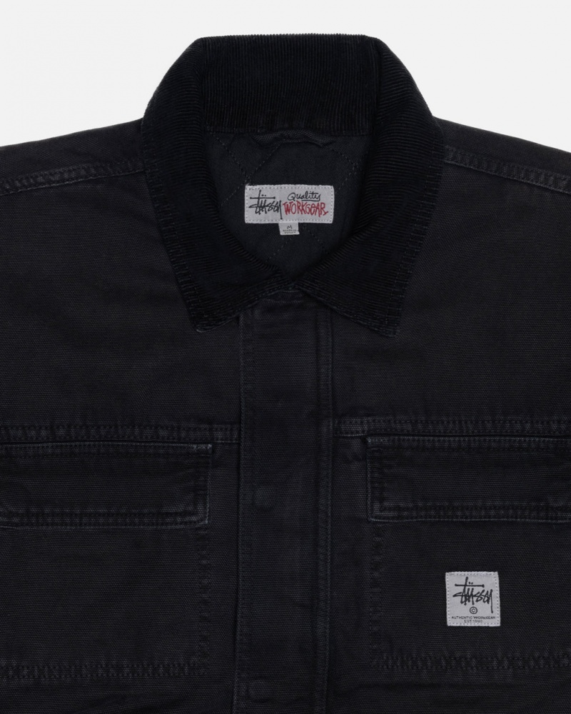 Stussy Shop Jacket Washed Canvas - Unisex Jackets Zwart | ANLDF79496