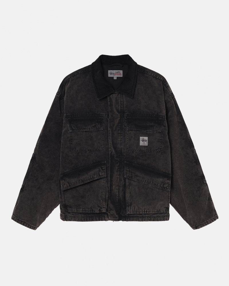 Stussy Shop Jacket Washed Canvas - Unisex Jackets Zwart | ANLDF79496