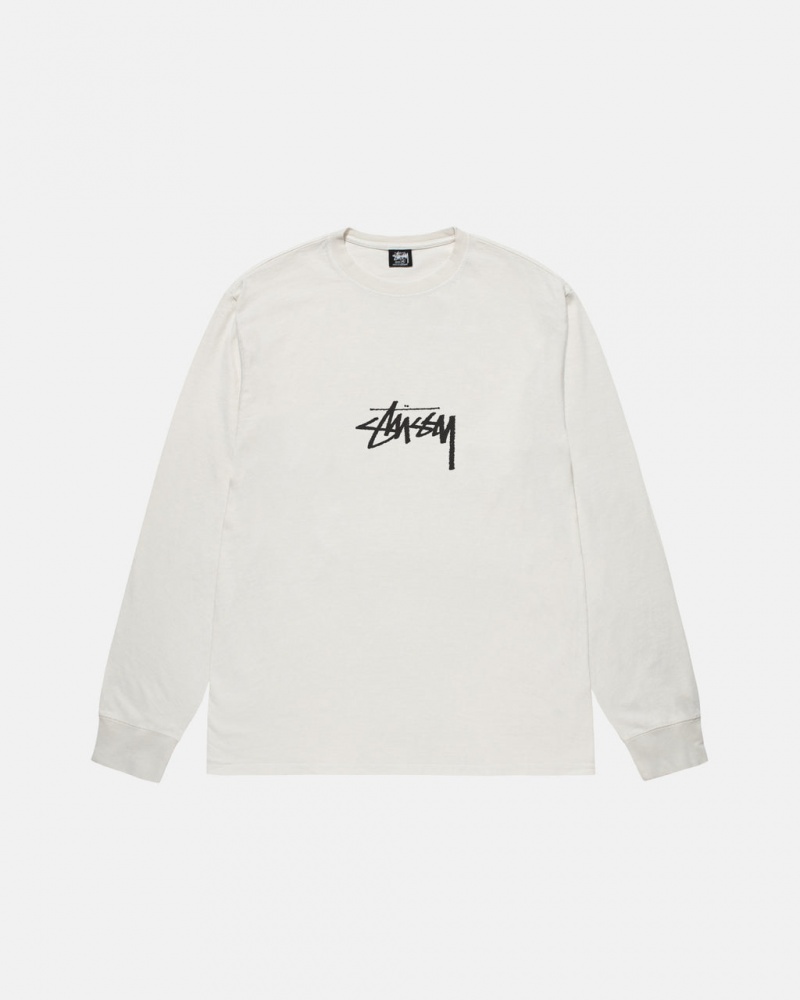 Stussy Small Stock LS Tee Pigment Dyed - Unisex Longsleeve Beige | NLJVR82372