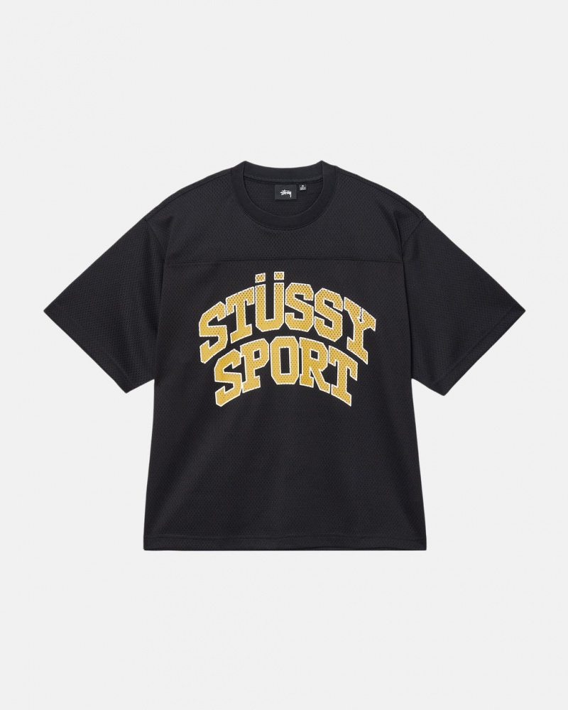 Stussy Sport Mesh Football Jersey - Unisex Sweaters Knits Zwart | QNLUV61818