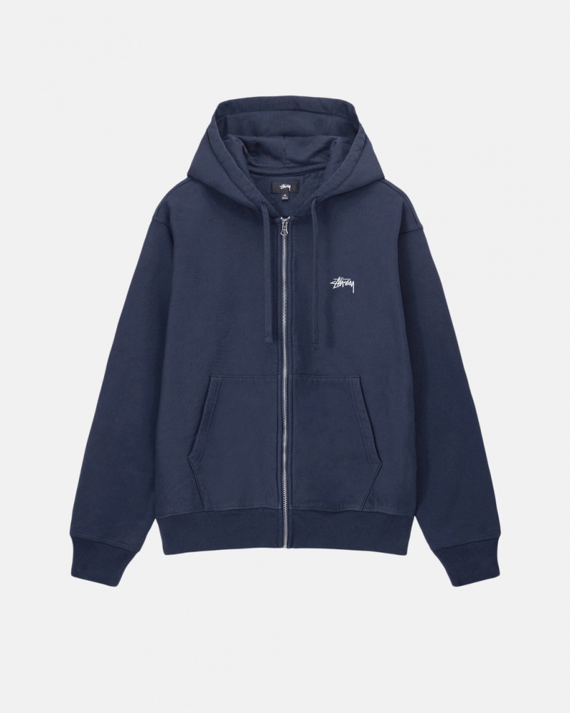 Stussy Stock Logo Zip Hoodie - Unisex Hoodies Donkerblauw | DNLKV64887