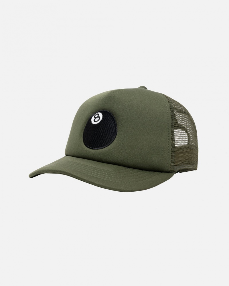 Stussy Trucker 8 Ball Snapback - Unisex Olijfgroen | NLNEJ22449