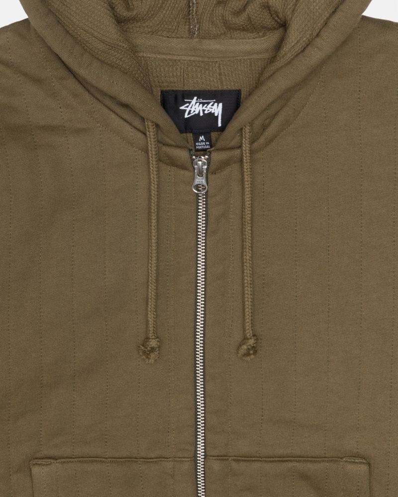 Stussy Vertical Gewatteerd Zip Hood - Unisex Hoodies Olijfgroen Groen | ZNLMJ32899