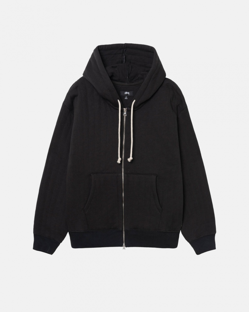 Stussy Vertical Gewatteerd Zip Hoodie - Unisex Hoodies Zwart | LNLTR49080