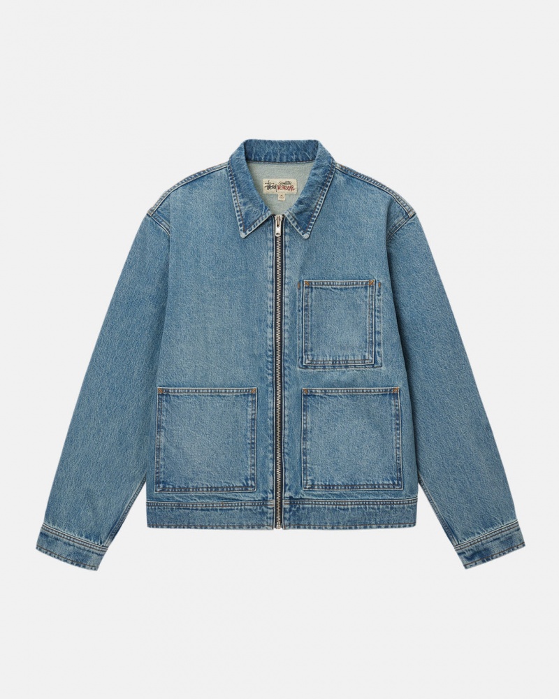 Stussy Zip Werk Jacket Denim - Unisex Jackets Blauw | UNLND17816